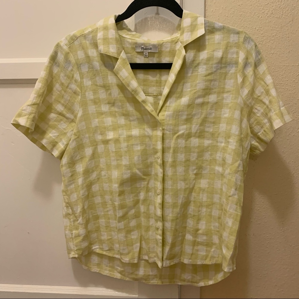 Madewell check green button down shirt sleeve